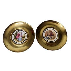 Regency Bone China Brass Courting Couple Hanging Wall Decor Oxidation Vintage